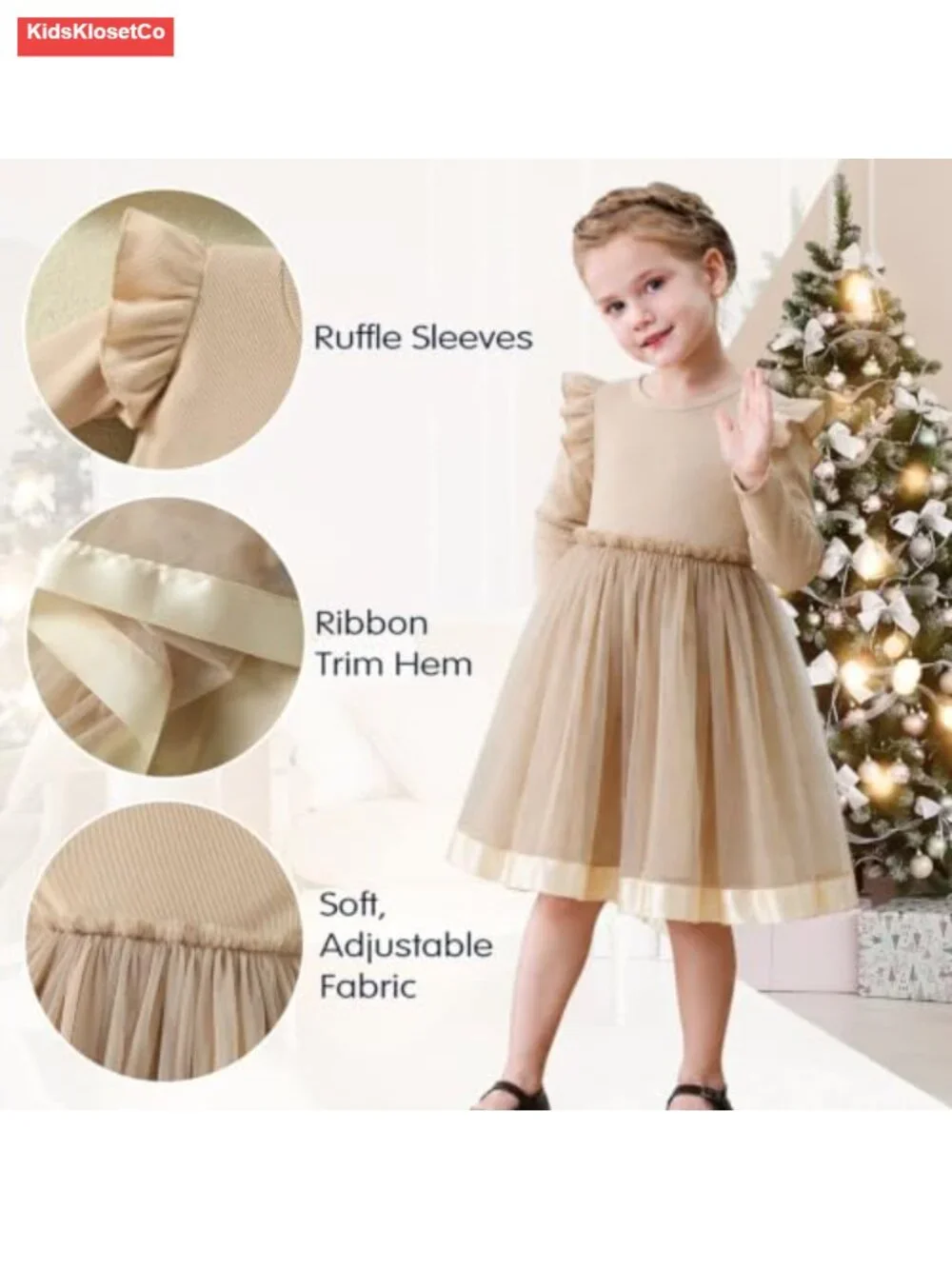 Toddler Girls Long Sleeve Knit Tutu Dress with Ribbon Hem